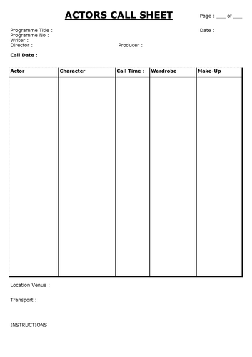 BTEC Media Production Sheets JPG and Microsoft Publisher Format