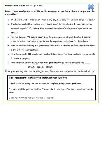 Multiplication Word problems - Grid method - Year 4