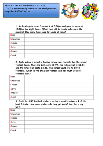 problem solving year 4 maths worksheets