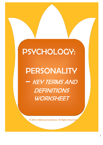 Psychology: Personality- Key Terms and Concepts