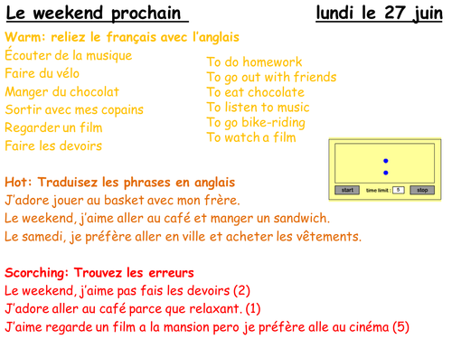 Le weekend prochain year 7
