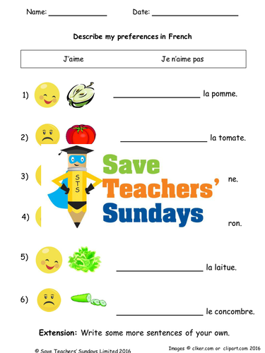 Likes & Dislikes in French Lesson Plan, PowerPoint (with audio), Flashcards and Worksheet