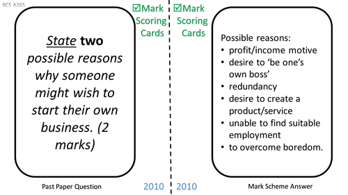GCSE Business - Past Paper Practice with Mark Scoring Cards