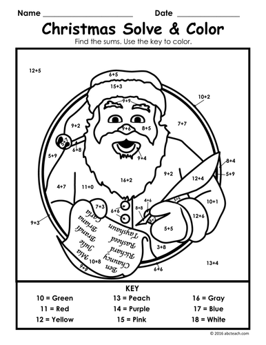 Math: Christmas Solve & Color | Teaching Resources