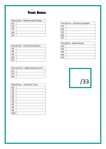 Christmas Quiz 2016 (With a hint of Maths!)