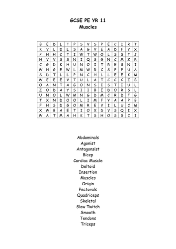 GCSE muscle wordsearch