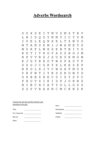Latin Adverbs Wordsearch