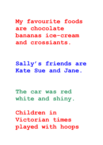 Commas for Lists Sentence Activity