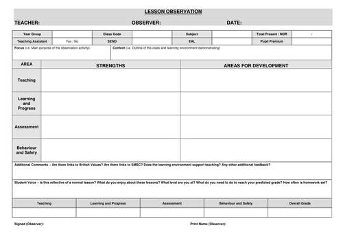 Lesson Grade Observation Form – Template