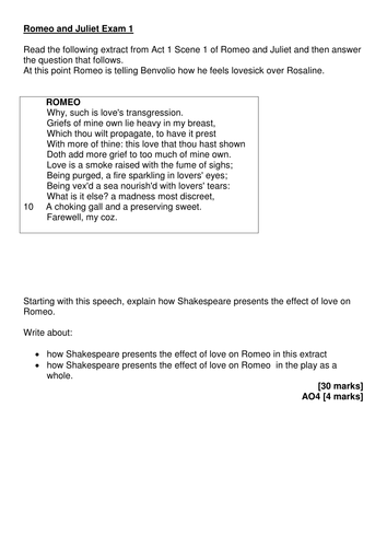 juliet example and romeo essay in 11 AQA exams and style of written the Romeo Juliet: