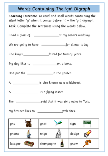 worksheet on silent k and g in kn and gn words by krazikas