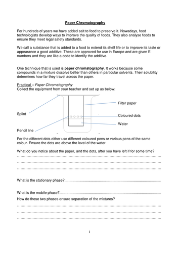 AQA GCSE Chemistry Paper Chromatography worksheet | Teaching Resources