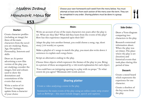 drama homework tasks