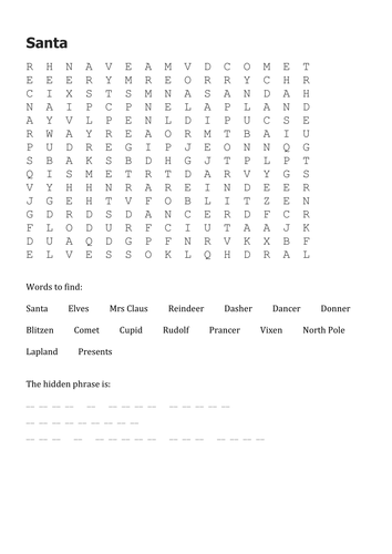 Santa and his helpers word search