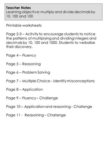 Mastery Maths - Shanghai - Moving the decimal point - Multiplying and dividing by 10, 100 and 1000