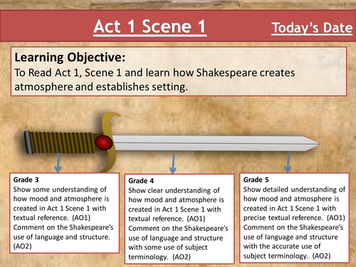 Macbeth - Lesson 2- Looking at Act 1 Scene 1 - Tailored for the new Eduqas GCSE