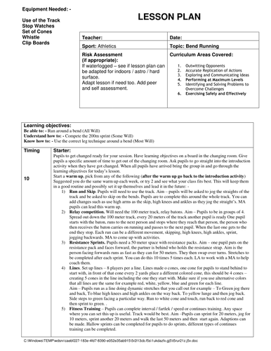 Year 8 Lesson Plans for Athletics