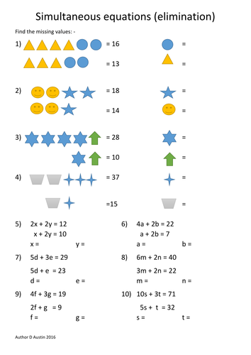 Simultaneous equations for low ability by elimination method