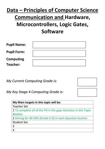 Edexcel Computer Science - Hardware, Microcontrollers, Memory, Logic Gates, Software Workbook