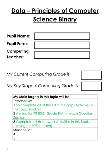 Edexcel Computer Science - Binary Workbook | Teaching Resources
