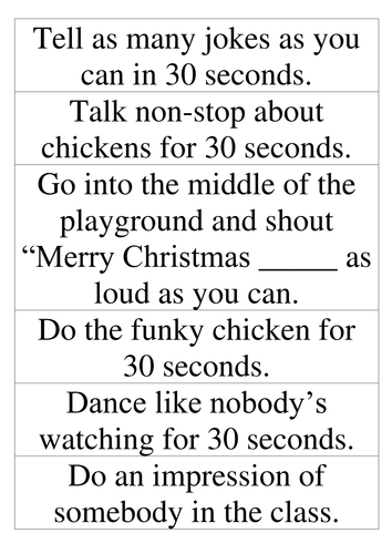 Christmas dares - Year 4/5/6