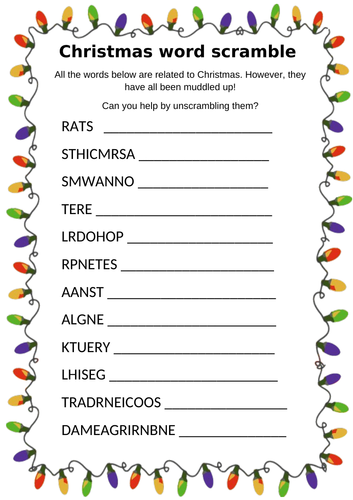 Christmas word scramble by jessica_parkerr132 | Teaching Resources