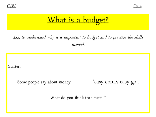 Budgeting for year 7 PSHEE