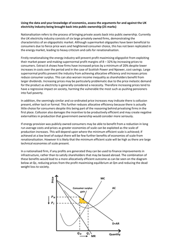 Model Answer - AQA Unit 3 June 2015 - Nationalising the UK Electricity Industry