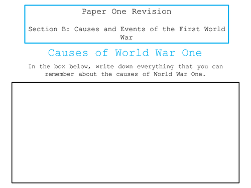 Revision - First World War OCR PAPER 1 HISTORY B