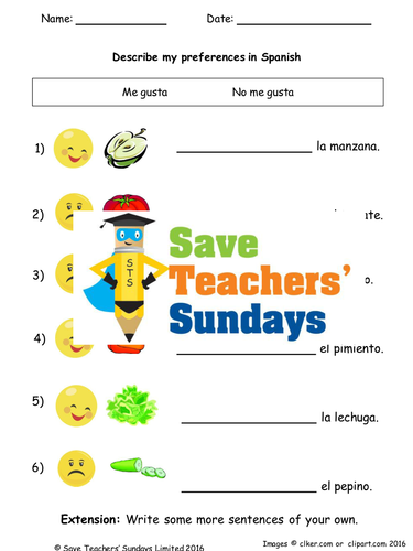 Likes and Dislikes (with Fruit & Vegetables) in Spanish Lesson Plan, PowerPoint (with audio) & More
