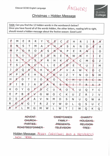 Christmas Hidden Message Wordsearch