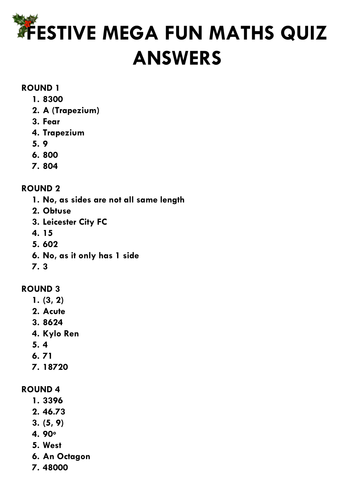 Christmas Maths Quiz Ks2 Teaching Resources