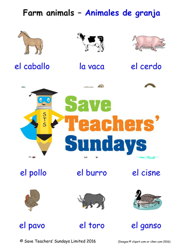 Farm Animals in Spanish Worksheets, Games, Activities and Flash Cards (with audio)