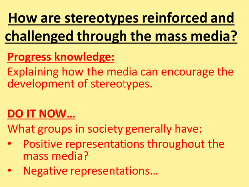 Aqa Gcse Sociology Mass Media Stereotypes Teaching Resources