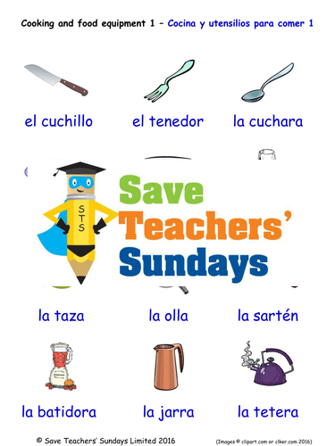Cooking and Food Equipment in Spanish Worksheets, Games, Activities and Flash Cards (with audio) (1)