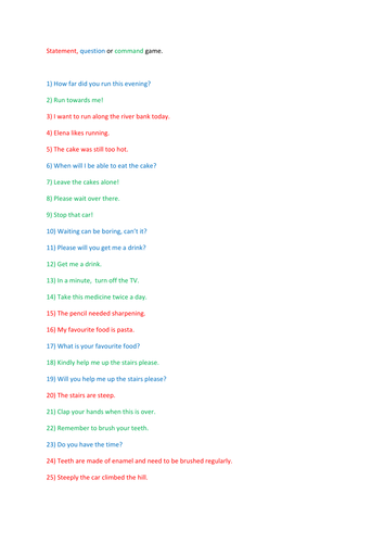 Statement Question or Command Game