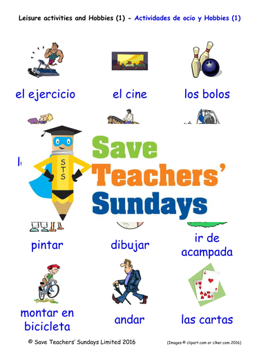 Leisure Activities and Hobbies in Spanish Worksheets, Games, Activities & Flash Cards (with audio) 1