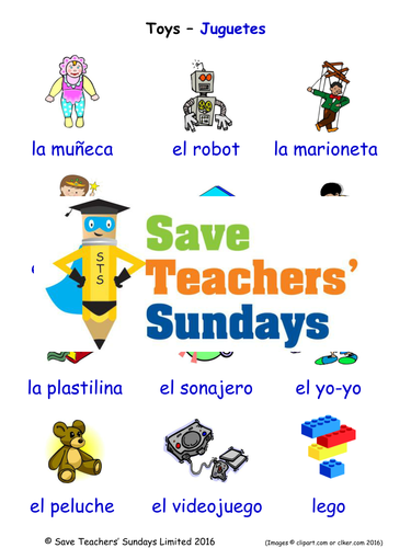 Toys in Spanish Worksheets, Games, Activities and Flash Cards (with audio)