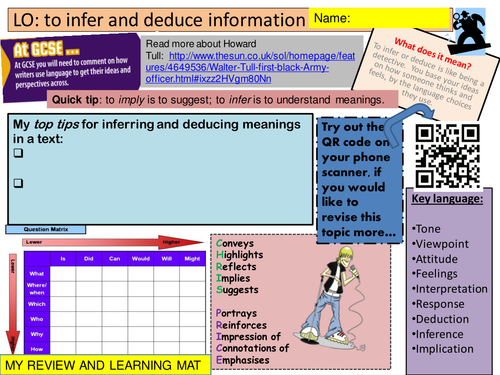 Inference and deduction lesson: key GCSE skills.