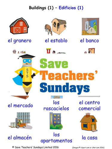 Buildings in Spanish Worksheets, Games, Activities and Flash Cards (with audio) (1)