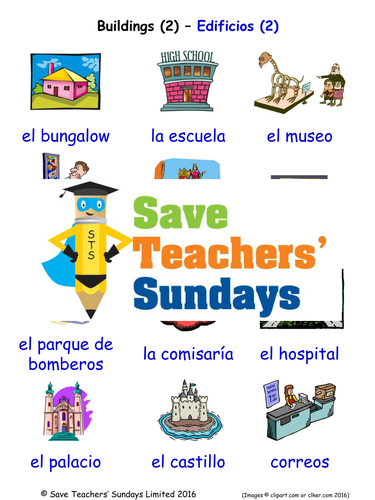 Buildings in Spanish Worksheets, Games, Activities and Flash Cards (with audio) (2)