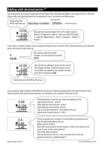 Adding with Decimal Places | Teaching Resources