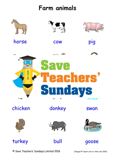 Farm Animals EAL/ESL Worksheets, Games, Activities and Flash Cards (with audio)