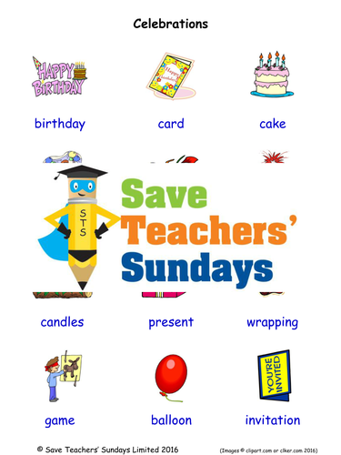 Celebrations EAL/ESL Worksheets, Games, Activities and Flash Cards (with audio)
