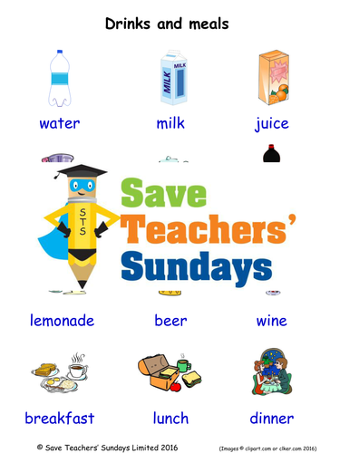 Drinks and Meals EAL/ESL Worksheets, Games, Activities and Flash Cards (with audio)