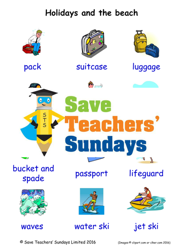 Holidays and the Beach EAL/ESL Worksheets, Games, Activities and Flash Cards (with audio)