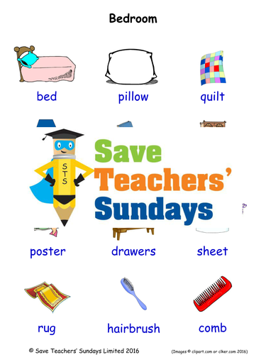 Bedroom EAL/ESL Worksheets, Games, Activities and Flash Cards (with audio)
