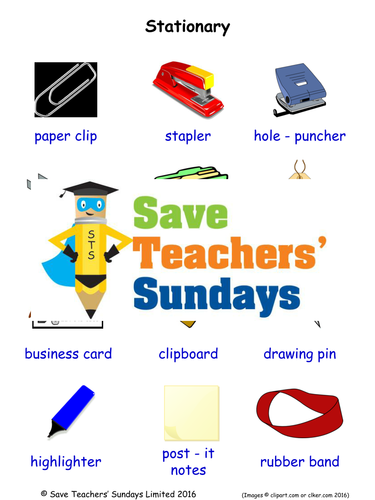 Stationary EAL/ESL Worksheets, Games, Activities and Flash Cards (with audio)
