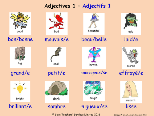 Adjectives in French Posters (18 French adjectives posters ...