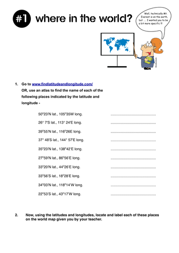 Where In The World A Latitude Longitude Exercise Teaching Resources